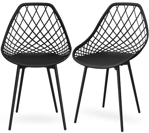 LEWE 2er Set Gartenstühle Wasserdicht, mit Netzarmlehne und Schwarzen Stellfüßen, Stabile Terrassenstühle, Outdoor & Indoor Stühle, für Esszimmer, Terrasse, Balkon - Schwarz