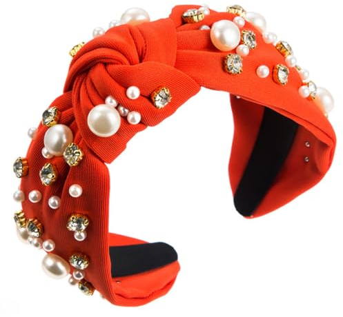 scicent Haarbänder Damen Haarreifen Boho Retro-Stil Haarband Breit Haarreif Damen Vintage Stoff Stirnband Haar Zubehör für Fitness Yoga Laufen Wandern Gesicht Waschen Haarschmuck (Orange) - 16131