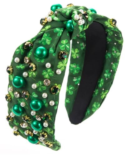 scicent Breit Haarreifen mit Knoten Vintage Perle Haarband Elastisch Stirnband Einfarbig im Turban Haar-accessoires für Damen und Mädchen (Grün A) 25710