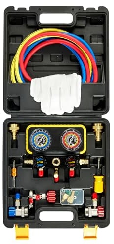 CarBole R1234YF Climatiseur de Automobile Réfrigérant Collecteur Kit Manomètre et Climatiseur AC A/C avec Tuyaux Adapteur pour R134A, R404A,Système de Climatisation Automobile