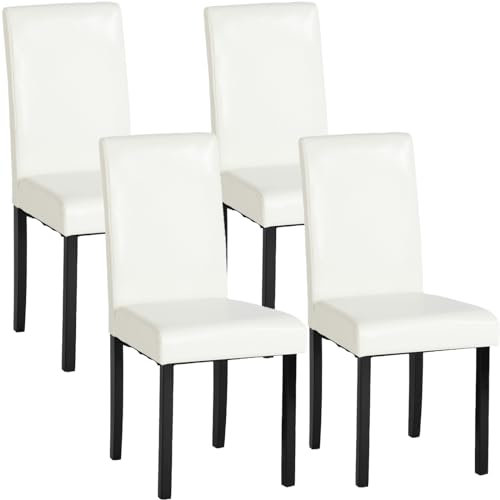 ZZINOKE Chaises de Salle à Manger Lot de 4,Chaise de Cuisine Rembourrée à Dossier Haut,Chaise de Salon en Simili Cuir,Pieds en Bois Massif,Restaurant,Salle de réunion, Bar, Blanc