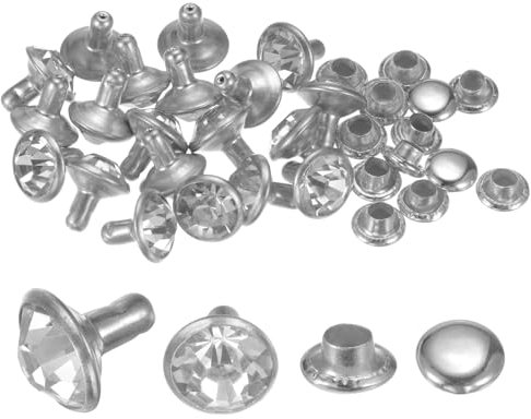 QUARKZMAN 20Pcs Rivets en Cristal de 8mm, Rivets en Strass Rapides pour Vêtements, Artisanat du Cuir, Décoration d'Arts et d'Artisanat en Tissu, Bricolage, Argent et Blanc Transparent