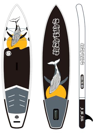 Santasup - Tabla de paddle surf hinchable para adultos, 3,0 m, tabla de SUP, yoga, con accesorios, cubierta antideslizante, mochila de viaje, soporte ancho, negra