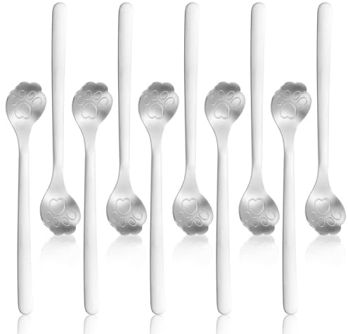 KUBDPQOR Cucharas de Postre, 10 Piezas, Cucharillas Café, Pata de Gato, Acero Inoxidable