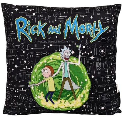Elbenwald Rick and Morty Kissen mit Portal und Science Motiv - 40 x 40 cm - mit Rick Sanchez und Morty Smith - Geschenkidee - Dekokissen - Polyester Schwarz