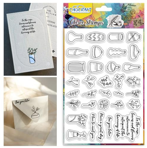 CHGCRAFT Vase mit Silikon Stempel mit Siliziumblättern Kunsthandwerk mit transparenten Blättern mit Silizium-Briefmarken mit Siegeln mit DIY Kunsthandwerk mit Schnittbüchern