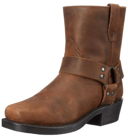 duzhengzhou Stivaletti da uomo Stivali western con testa quadrata Stivali da cowboy con cerniera(Brown,46)