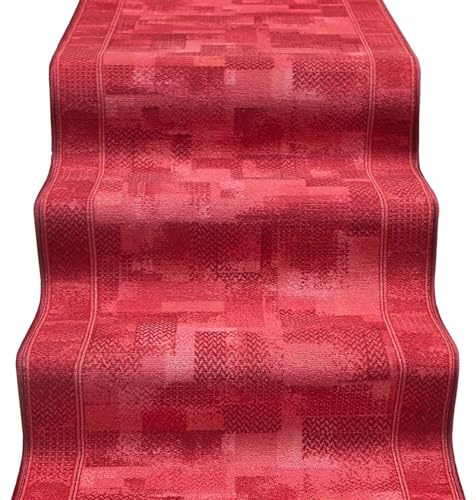 emmevi Teppichläufer, Treppe, Eingang, eingefasst, Teppich für Flur, Stufen, rutschfest, 67 x 600 cm, Bordeaux