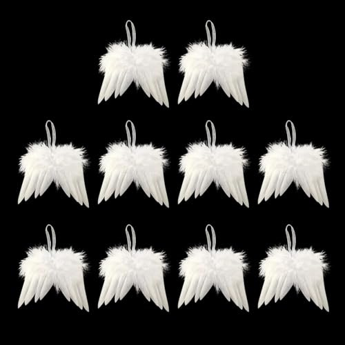 Athem 10 Stück Engelsflügel Deko Christbaumschmuck Engel Flügel Weihnachtsbaum Deko Kleiner Engel Ornament Baumschmuck Weihnachten Angel Wings Anhänger Weiß Federn Weihnachtsbaum Deko
