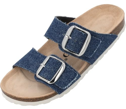 Palado Pantoletten Damen Samos GS Jeans – elegante Sandalen Made in Spain - bequeme Hausschuhe mit Kork-Fußbett - modische Sommerschuhe Dunkelblau UK4,5 - EU37