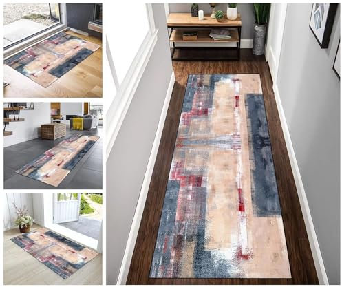 Küchenteppich, rutschfest, waschbar, bunt, abstraktes Design, Meterware, ideal für H, Flur, Schlafzimmer, Wohnzimmer, langer Läufer C, für Küchenmatten, rutschfester Tepiche-Läufer