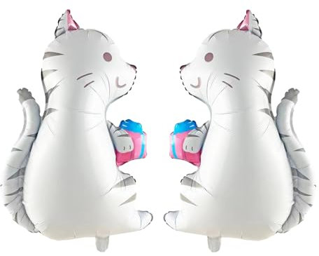KOBOKO Katzen Deko Ballons Geburtstag, 2 Stück Katze Deko Folienballon Geburtstag, Katze Luftballons Geburtstage Mädchen, Geschenk Katzen Geburtstage Deko Helium Ballon Tiere für Kindergeburtstag Deko