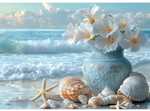 MXJSUA Playa Flores Conchas Diamond Painting, Pintura Diamante Kit Manualidades Adultos, Diamond Painting Adultos Dibujos con Diamantes para la Decoración de la Pared del Hogar 30x40 cm