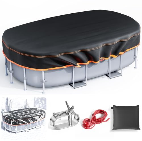 Rectangular Pool Cover -9x18FT Solar Oval Pool Covers for Rectangular Frame Pools with Winch and Cable