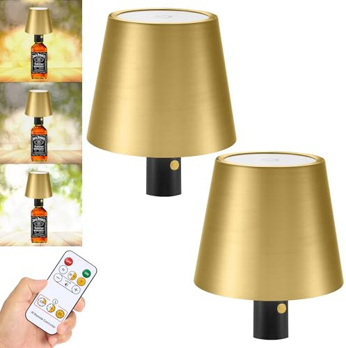Bottle Lamp, Wireless Wine Bottle Lights with Remote 3 Color Temperature Wine Light Built-in 5000mAh Rechargeable Battery Cordless Liquor Lamp, IP54 Desk Lights for Bar Bedside Home(Gold,2Pack)