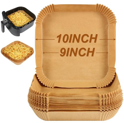 cake collarAir Fryer Paper Liners, 9 Inch Large Square Air Fryer Liners Disposable, Nonstick Air Fryer Parchment Paper Liners, Compatible with COSORI, Ninja, Tower (Unbleached, 50PCS)