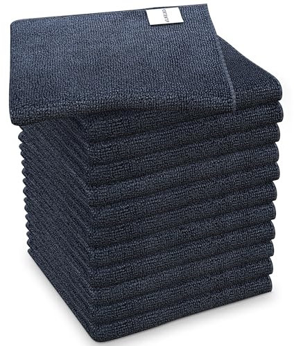PORTENTUM Bayeta de Microfibra, Set de 12, Gris Oscuro. Material 360g/m2, Paño de Limpieza para Cristales, Cocina, Baño y Coche, Ultra Suave, Muy Absorbente, No Abrasiva, Lavable, 32x32cm