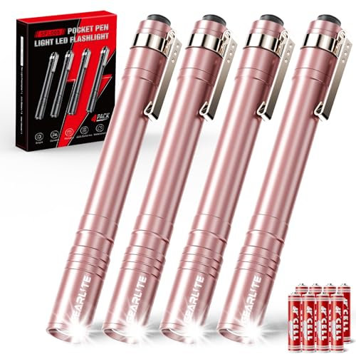 GEARLITE Pen Torch 4 Pack, IPX4 Waterproof Pen Torches Battery Powered with Clip, Lightweight Small Pen Torches Led Super Bright,Small LED Torch Perfect for Emergency, Inspection, Work (Pink)