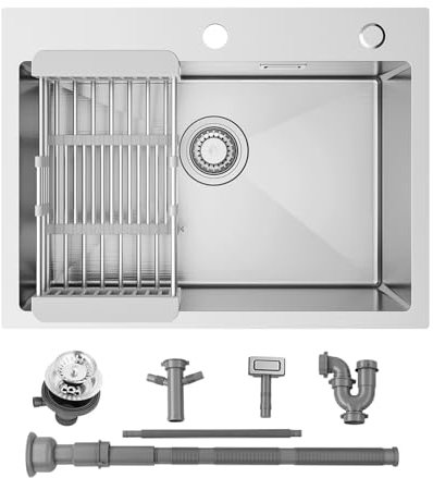Sofetiy Évier de cuisine 60 × 45 cm, moderne, encastrable, rectangulaire, en acier inoxydable SUS 304, lavabo de cuisine à partir de 60 cm, évier de cuisine à partir de 60 cm, évier en acier