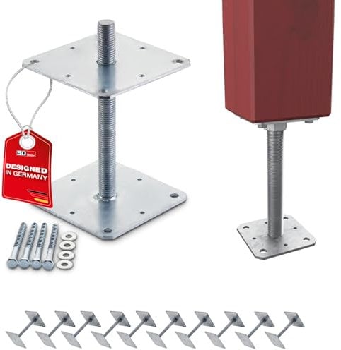 SOTECH 10er Set Pfostenträger 160 x 160 x 250 mm Gewinde M24 Stahl feuerverzinkt Verbinder höhenverstellbar Bodenplatte zum aufschrauben Witterungsbeständig