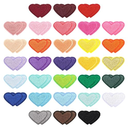 Ktxaby 62 Pcs Heart Shape Iron on Patches, Mini Heart Iron On Decal, Sew on Patches, Ironable Embroidered Applique Patches for DIY Craft Repair Backpack Bag Jacket Clothing Decoration (31 Color)