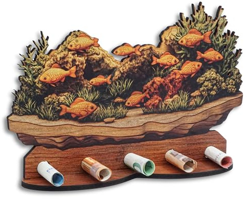 DRO Design Geldgeschenke, Geschenkverpackung Holz-Optik Aquarium Motiv – Bargeldgeschenk, Geldpräsent, Kreatives Geldgeschenk, Geburtstag, Hochzeit, Weihnachten