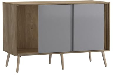 URBNLIVING 3-Door Sliding Sideboard Cabinet with Wooden Legs, Modern Cupboard, Credenza for Living Room, Dining Room or Office, Storage Organizer with Stylish Sliding Doors, Mix & Match Colour Combos