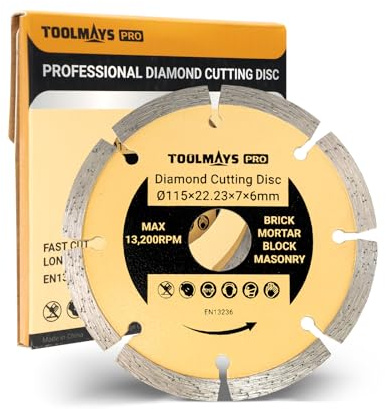 TOOLMAYS 115mm Diamond Mortar Rake Disc for Angle Grinder | 6mm Thick Diamond Cutting Disc for Fast Removal Of Old Mortar, Brickwork Pointing