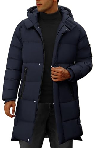 Yuson Gir Abrigo Hombre Chaqueta Largo Hombre Invierno Ligero y Resistente Agua Parka Grueso Cazadora con Capucha Cálido Acolchado Abrigos Cremallera Viento Coat Chaquetón(Azul marino, XL)