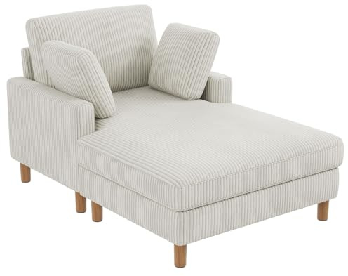 Vesgantti Single Sofa Bed,Chaise Lounge Chair Indoor,Tool-free Assembly | Corduroy Upholstered 104cm Width,With 2 Extra Pillows, Perfect For Living Room, Bedroom, Office and Apartment, Beige