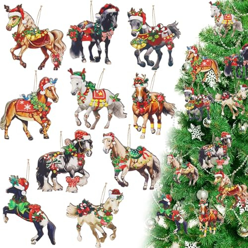 Holz Weihnachtsdeko Anhänger, 40 Stück Pferd Holz Weihnachtsanhänger, Weihnachtsbaum Anhänger Hängender, Weihnachtsbaumschmuck für Festivals Weihnachten Partys Innen und Außen (B)