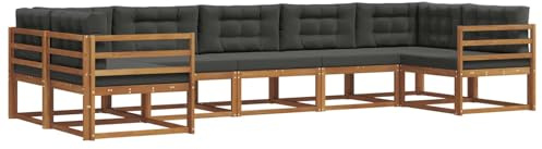 vidaXL Outdoor-Sofagarnitur mit Kissen 7 pcs Natur und Anthrazit, Modernes Outdoor-Sofa-Set, stylische Gartenmöbel, Lounge-Sitzgruppe für Garten und Poolbereich zum Entspannen