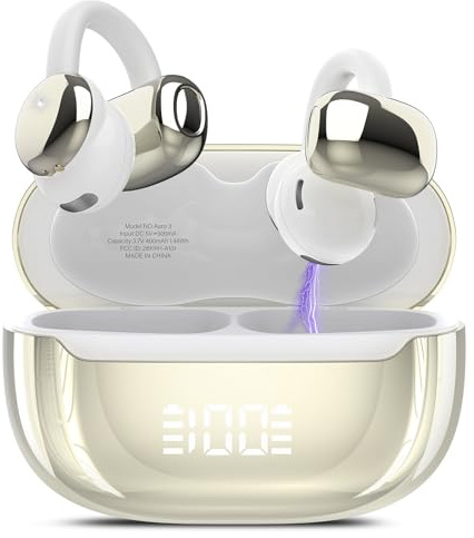 Open Ear Kopfhörer Bluetooth 5.4, Clip On Kopfhörer mit Innovatives Clip-Design, 48Std Spielzeit ohrhörer bluetooth mit DNN Geräuschunterdrückung, Sicherer Halt, Intensiver Klang, IPX7 Wasserdicht