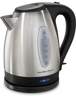 Hamilton Beach Electric Tea Kettle, Water Boiler & Heater, 1.7 Liter, Cordless Serving, 1500 Watts for Fast Boiling, Auto-Shutoff and Boil-Dry Protection, Stainless Steel (40880)