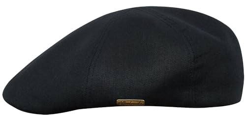Sterkowski Rusty Duckbill Mütze | 100% Naturleinen Schiebermütze für Herren und Damen | Leichte Sommer Cabrio Flatcap Newsboy Gatsby Golf Cabrio Kappe Vintage Leichte Sonnen Schirm Schwarz 59