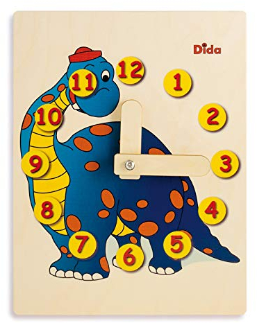 Dida - Lernuhr Für Kinder - Dinosaurier - Spielerisch Die Uhrzeit Lernen, Eine Kinderlernuhr Aus Holz Für Den Kindergarten, Die Vorschule Und Zu Hause