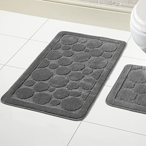 Olivia Rocco Cali Bubbles 2 Piece Bath Mat & Pedestal Set Non Slip Soft Absorbent Toilet Bathroom Mats Sets(Dark Grey)