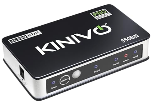 Kinivo HDMI Switch 4K HDR 350BN (3 in 1 Out, 4K 60Hz HDR, HDMI 2.0, High Speed 18Gbps, IR Remote, HDCP) - Compatible with PS5, Xbox, Nintendo Switch, Cable Box