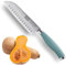 Taylors Eye Witness Syracuse Oriental Santoku Kitchen Knife - Professional 13cm/5 Cutting Edge, Multi Use. Ultra Fine Blade, Precision Ground Razor Sharp. Soft Textured Grip. Aqua Blue Handle.
