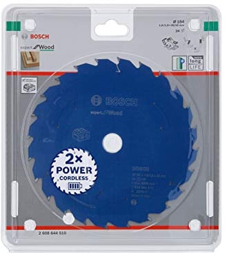 Bosch Accessories Lama Per Sega Circolare Expert For Wood (Legno, 184 x 20 x 1.6 mm, 24 Denti, Accessorio Per Sega Circolare A Batteria), 184 mm Diametro