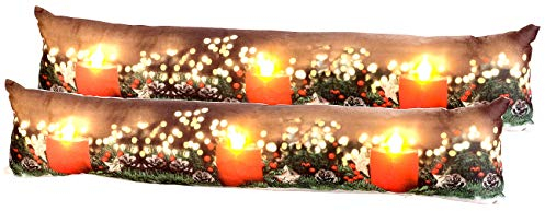 infactory Zugluftkissen: 2er-Set Zugluftstopper-Deko-Kissen, Kerzen-Motiv, 3 LEDs, 90 x 20 cm (Zugluftstopper Weihnachten, Tür Weihnachten, Türstopper)