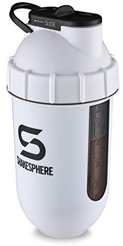 ShakeSphere Tumbler View: Protein Shaker Bottle with Side Window, 24oz ● Capsule Shape Mixing ● Easy Clean Up ● No Blending Ball Needed ● BPA Free ● Mix & Drink Shakes, Smoothies, More (Matte White)
