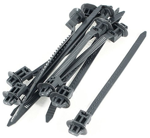10pcs 165mm x 6.4mm Nylon Oval Push Button Mount Cable Ties - Dark Grey
