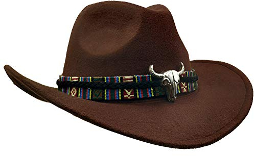 Yosang Wide Brim Herren- und Damen-Western-Outback-Cowboyhut mit Metallstierkopf