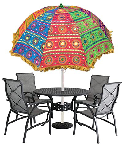 Parasol de jardin de grande taille, parasol de plage avec broderie colorée, diamètre de 1,8 m, parasol de pelouse, parasol de décoration de mariage