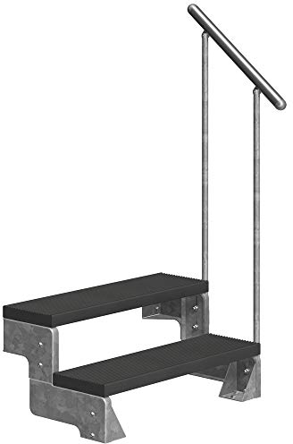 DOLLE Außentreppe Gardentop mit 2 Stufen | Geschosshöhe 36-44 cm │ Trimax® Stufenauflage Anthrazit │ Stufenbreite: 80 cm | mit Einzelstabgeländer