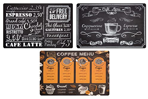 Set de Table lavables en Plastique American Vintage 44x28 cm, Sets de Table en PVC Fantasy American Breakfast (Lot de 3)