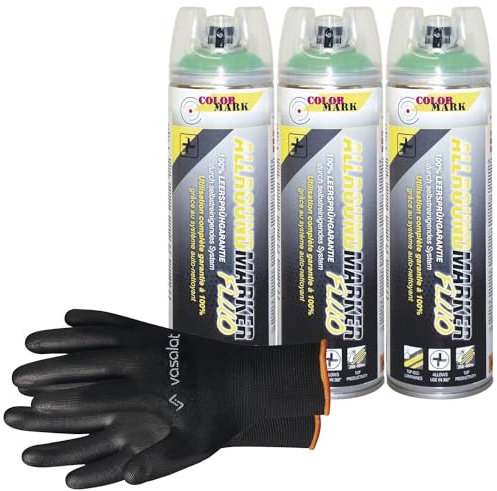 vasalat Dupli-Color Markierungsspray mit 360 Grad Ventil Set - Markierspray Neon grün für professionelle Markierungen, 3 Stück