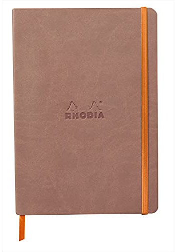 Rhodia 117438C - Notizheft Softcover Rhodiarama DIN A5 (14,8x21 cm), 80 Blatt, liniert Clairefontaine Papier Elfenbein 90g Lesezeichen, Gummizugverschluss, Cover aus Kunstleder Roseholz, 1 Stück