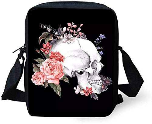 Belidome Kleine Umhängetasche für Damen und Kinder, niedliches Tiermotiv, Totenkopf Blume, Einheitsgröße